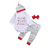 ベビー服　ロンパース　ロングパンツ　赤ちゃん帽子　ヘッドバンド　可愛い　クリスマス服　女の子　綿　4点　セット　快適　長袖　出産祝い (100, B)