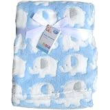 Super Soft & Fluffy Large Patterned Baby Blanket (Blue Elephants) by TeddyT's