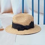 Hatrita-J 帽子を夏女菲麦わら夏潮カジュアル百搭英倫シルクハット韓版日除け帽日焼け止め砂浜帽,d