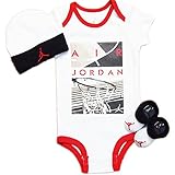 NIKE(ナイキ)エア・ジョーダン 0-6months ホワイトAIR JORDANフォトグラフィー半袖ボディスーツ超豪華3点セット [並行輸入品]