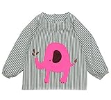 【SEBLES】 キッズ ベビー ストライプ ぞう エレファント エプロン スモック 全3色 サイズ 73cm 80cm 90cm クロスセット (グリーン,73)