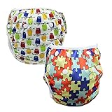 HUHU ベビー　スイムパンツ　水遊びパンツ　水遊び用おむつ　サイズ調整可能　水着　防水　2点セット (ホワイト)