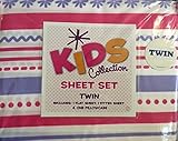 Kids Collection Twin Sheet Set--Pink & Purple Flowers, Dots, Lines, Geometrics [並行輸入品]