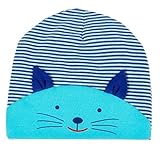 EOZY 新生児 3-18ヶ月ベビー用帽子 赤ちゃん　ニット帽 コットン 子供 帽子 ビーニー ハット キッズ ワッチキャップ 可愛い猫柄 春秋保温 ブルー