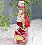 【高価な薔薇入り】かわいいロングボトル　プリザーブドフラワー　ハーバリウム　ラッピング付き　植物標本 東京ミリオンフラワーオリジナル (レッドツリーフラワー)
