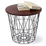 LOWYA （ロウヤ） ワイヤーバスケット バスケット サイドテーブルとしても利用可能 天然木天板 おもちゃ収納 スチール素材 おしゃれ 高さ39cmタイプ ブラウン/ブラック