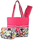 Pink Grey Chevron Owl Quilted Diaper Bag with Changing Pad and Accessory Case - 3 Piece by NGIL