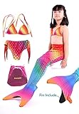 SAIANKE ビキニ 人魚 3D 水着 マーメイド テール　5点セット ガールズ モノフィン付き 夏 キッズ 子供 ベビー コスチューム 人魚姫 着やせ 海 泳ぎ みずぎ かわいい スイムテール (