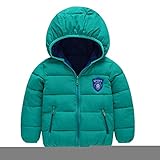 PANCY 子供服 秋冬 長袖 ダウンジャケット キッズ ダウンコート 男の子 女の子 フード付き 防寒コート 厚手 無地(グリーン,120cm)