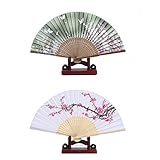 Folding Fans Handheld Fans Bamboo Fans with Tassel Women's Hollowed Bamboo Hand Holding Fans for Wal