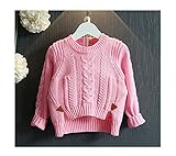 WIN　ベビー ケーブルセーター　女児 女の子 子供服 長袖 ニットセーター クルーネック 毛糸セーター キッズ こども　秋冬着 通園 結婚式 発表会 お出かけ (100cm, ピンク)