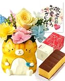長崎心泉堂 敬老の日 猫 花とお菓子 プリザーブドフラワー カステラ おばあちゃん ねこ プリザ イエロー KR1H