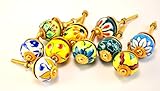 set of 10 floral multicolor colorful yellow/ green/red/blue/pink ceramic cupboard door cabinet knobs