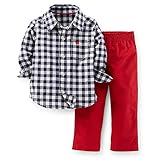 Carter's カーターズ　ボーイズ　シャツ＆パンツ　2点セット　セットアップ　上下セット　シャツ　ズボン　パンツ (18Ｍ, レッド×ネイビー)