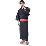 [あい藍] メンズ浴衣&帯 2点セット ベタつかない楊柳織り 綿麻 綿献上帯