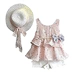 菲服 3PCS 女の子服 セット ショーツ 花柄 シフォン タンクトップ Tシャツ+ショート+サンハット 普段着 (ピンク, 90)
