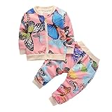 JIEYA 男の子 長袖 ベイビーガールズロングスリーブジッパーバタフライトップスパンツの衣装セット (淡紅色, 2-3歳)