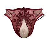 Abusun 股間 パッド スジあり パンツ 男性用 パンツパッド 仮装 バタフライタイプ 女装 変装用 セクシーレース (红色3)