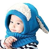 ゴシレ Gosear ベビー 赤ちゃん 冬用 防寒 ニット帽子 子供 編みキャップ かわいい ウサギの耳 青色