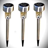 ３本組光充電 ステンレス ソーラー ガーデン ライト 街灯　MCZ-5154