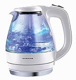ブルーＬＥＤ内臓 1.5Ｌ ガラス 電気 ケトル 白　並行輸入品