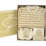 TYGJ ベビー服　肌着　オーガニックコットン　ナチュラル　新生児豪華 コンビセット 入退院マストアイテム　出産祝い　おしゃれ　 有機栽培綿100％　 ロンパース＆手袋＆帽子　縞模様