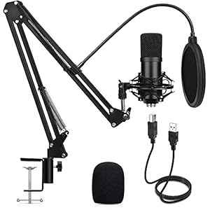 DEARING コンデンサーマイク USBマイクセット PC用マイク 卓上マイク マイクスタンド スタジオマイク スタン…
