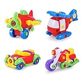 Greencherry　積み木　解体できおもちゃ　乗り物　車のおもちゃ　道具含む　知育玩具（4点セット）