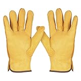 KKmoon 牛革 手袋 革製作業手袋 園芸 採掘 植栽 枝切り手袋 防護手袋 溶接 運転手グローブ セキュリティ 滑り止め 男女両用 Lサイズ