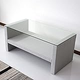 (DORIS) ガラステーブル ローテーブル 【ジョリー グレー】 コーヒーテーブル ファブリック製 強化ガラス8mm (グレー) (KIC)