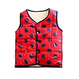 PANCY 子供服 秋冬 防寒ベスト 袖なしジャケット 裏起毛 水玉柄 リボン付き 女の子 多色(100cm,レッド(ネイビー水玉))