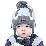 YY-Natuhi ベビー ニット帽子 男の子 女の子 飛行帽 パイロットキャップ 裏起毛 耳あて 秋冬 防寒 防風 子供 新生児 キッズ 赤ちゃん ハット かわいい ボンボン付き 4ヶ月～20ヶ月 