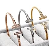 好評価更にキラキラスワロ付き多数芸能人愛用タイプフリーサイズTブレスレットバンクル ゴールド