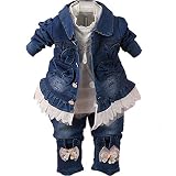 YYAベビー女の子デニムClothingセット3ピースTシャツデニムジャケットとジーンズ カラー: ホワイト