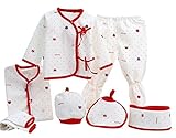 [Feoya]新生児 肌着セット 綿 7点セット 赤ちゃん 肌着 べビー服 上着 帽子 前掛け ズボン へその取り巻き 出産祝い プレゼント レッド