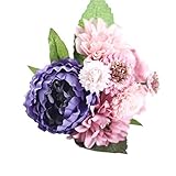 POTOJP 造花 手作り 造花 牡丹 紫陽花 ブーケ 枯れないお花 本物みたい 工芸 高級 贈り 壁掛け 結婚式 誕生会 二次会 お祝い 花束プレゼント インテリア 华道 (パープル)