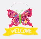 BG Garden Scapesメタル壁アート装飾Nature Inspired FlowerバタフライSculptures forインドアアウトドアwith Welcome Sign M ピンク