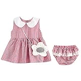 (プタス)Putars幼児の赤ちゃんの女の子の3PCSコットンのチェック柄のベストドレス+レースショーツパンツ+バッグの服セット6ヶ月 - 24ヶ月