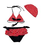 UNZ 子供服 水着 キッズ水着 女児 水着上下＋帽子 3点セット 超可愛い ビキニ　水着 水泳 スイムウェア ドッド柄　 (サイズ110～120cm)