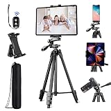 タブレット三脚スタンドマウントホルダー60インチ、Bluetooth Remote for iPad Pro Air Mini 12.9 11 10.5 Surface Galaxy Tab、iPhone、3.5〜13.5インチ携帯電話タブレット、ビデオ録画、カメラ