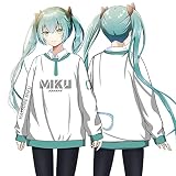 MZYSTJ Miku 初音ミク 長袖Tシャツ 長ズボン コスプレ衣装 男女兼用 春秋服 (長袖Tシャツ-ホワイト,S)