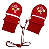 アスナロ（グローブ） スノーミトン ベビー 女の子 ガールズ 手袋 花柄 防寒 紐付き3-4才 レッド