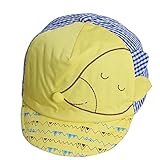 eipatu ベビー キッズ 赤ちゃん 子供 帽子 キャップ 日除け 男の子 女の子 かわいい　刺繍　キツネ　47-49cm　サイズ調整可能　チェック柄　　　 (イエロー)