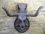 Starworld – Heavy Duty Cast Ironアンティークスタイル素朴なLonghorn SteerドアノッカーWestern Cowboy Cow – 壁マウントホーム飾りRust