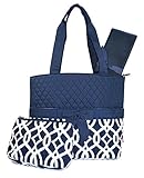Quilted Diaper Bag with Changing Pad andアクセサリーケース – 3ピース L ブルー BIQ2121-NAVY