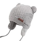 XIAOHAWANGベビーニット帽 赤ちゃん 女の子 男の子 耳保護付き 綿 無地 柔らかい 暖かい 可愛い 防風・防寒・保温 春 秋 冬(2-3歳, グレー)