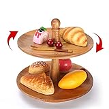 WENZHE フルーツ ラックボウルバスケボールケーキプレート 360度回転 アカシア、 2層、 300 * 300 * 280mm