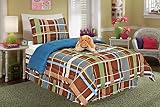 Fancy Linen Fancy Collection 3 Piece Kids/teens Stripe Blue Brown Green Doggone Design Luxury Bed-in