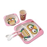 Kuria 竹繊維　ベビー専用食器セット　赤ちゃん 幼児適用　キッズ茶碗　キッズフォーク　キッズスプーン　キッズプレート　赤ちゃんへのプレゼント　9種類図案提供 (ふくろう)