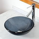 Eliteバスルーム14 "クリアブラックガラス容器シンク&クローム仕上げ蛇口コンボ